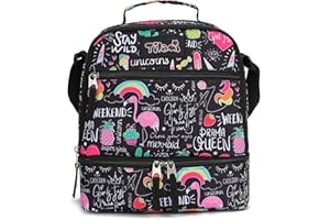 Tilami Lunch Bags Insulated Adjustable Strap Zipper, Two Compartments Cooler Bags, Bento Bags for Kids Toddlers (ins)