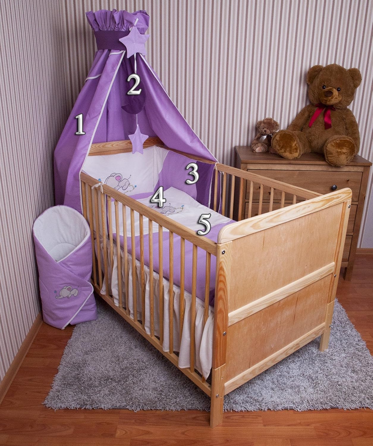 purple cot bedding