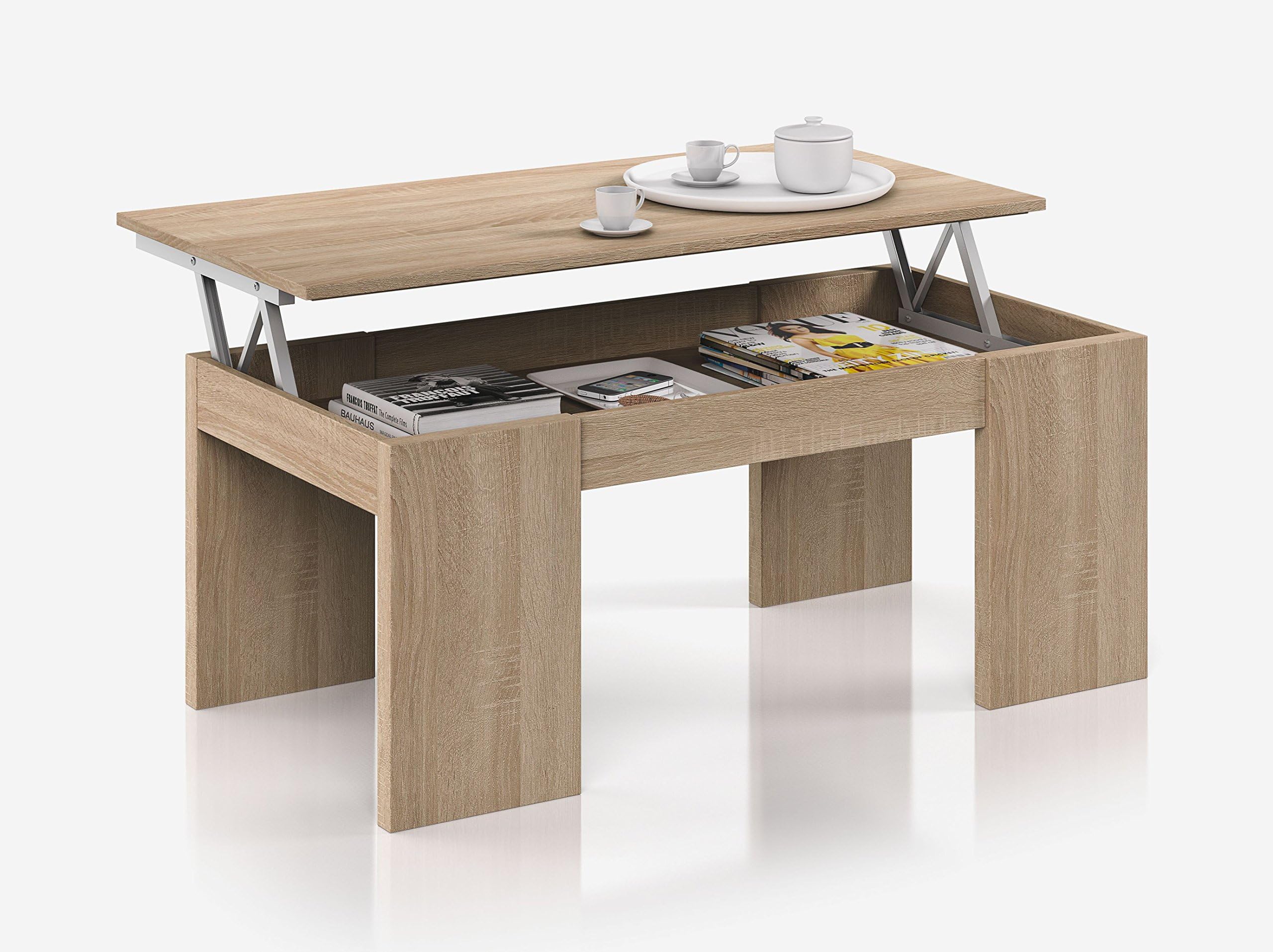 Hogar Decora Centre Table elevable, Canadian Oak, Measures 100 x 50 x 43 cm Height