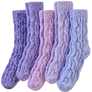 SeeyAN Fuzzy Socks For Women Fluffy Cozy Comfy Winter Thermal Warm Plush Slipper Home Sleep Socks 5 Pairs
