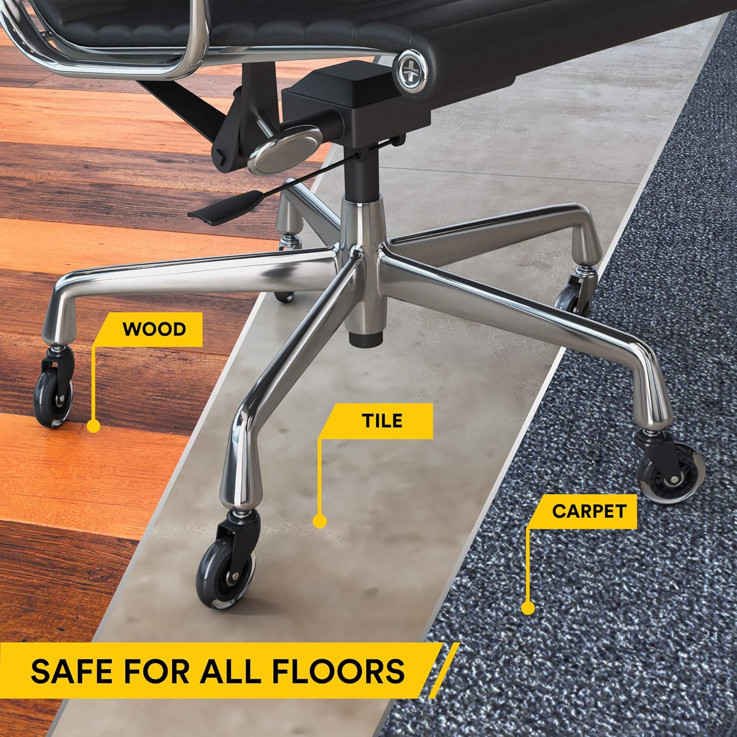 Office Chair Wheel Replacement Set of 5 - NO MORE CHAIR MATS - Office Chair Wheels for HARDWOOD FLOORS - Quiet & Smooth Rolling Office Chair Replacement Wheels - Rollerblade Style Office Chair Casters : Office Products
