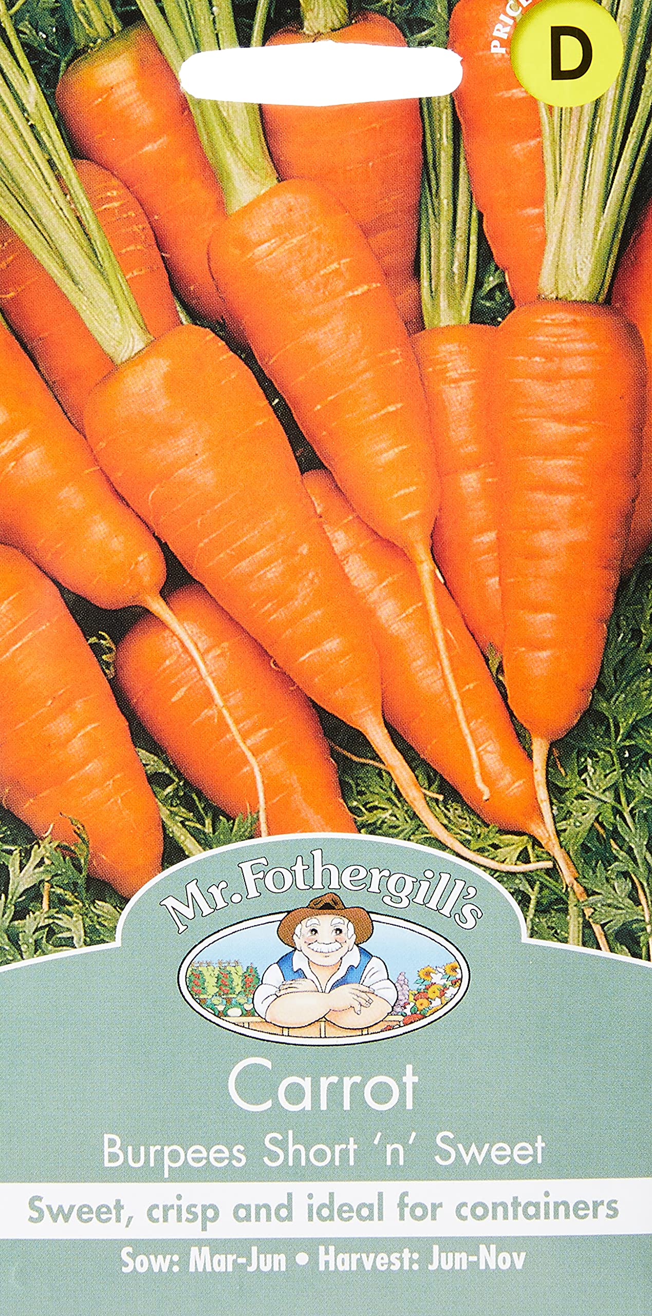 Mr Fothergill's 18815 Carrot Burpees Short 'n' Sweet, Orange, 0.4 x 7.5 x 14.5 cm, 1000 Vegetable Seeds