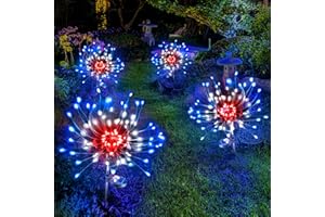 Anordsem Solar Garden Lights Outdoor: Bendable Copper Wire with 120 LED Firework Beads - Waterproof 2 Red Lighting Modes for Yard Patio Path - Gardening Gifts for Homeowner Gardener