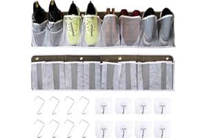 Jestik RV Shoe Storage for Bedside - 16 Large Pocket Bed Hanging Shoe Organizer Bag with Hooks, Wall Mounted Shoes Rack, Foldable Mesh Pockets, Bedside Caddy for Shoes, RV & Camper Essentials (2 Pack)