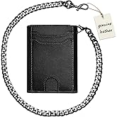 furid Full Grain Leather Chain Wallet: Mens RFID Trifold Wallet with Chain | Minimalist Biker Wallets with Anti-Theft Chain & 12 Card Slots - Gift for Husband Father Motorcycle Riders on Birthday