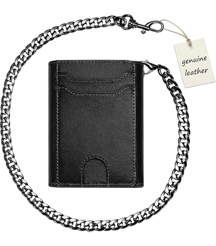 Amazon.com: Trifold Chain Wallets for Men, Genuine Leather Wallet