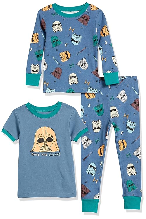 Amazon Essentials Disney | Marvel | Star Wars Baby Boys' Snug-Fit Cotton Pajama Sleepwear Sets, Pack of 3, 3-piece Star Wars Navy Rule the Galaxy Set, 18 Months