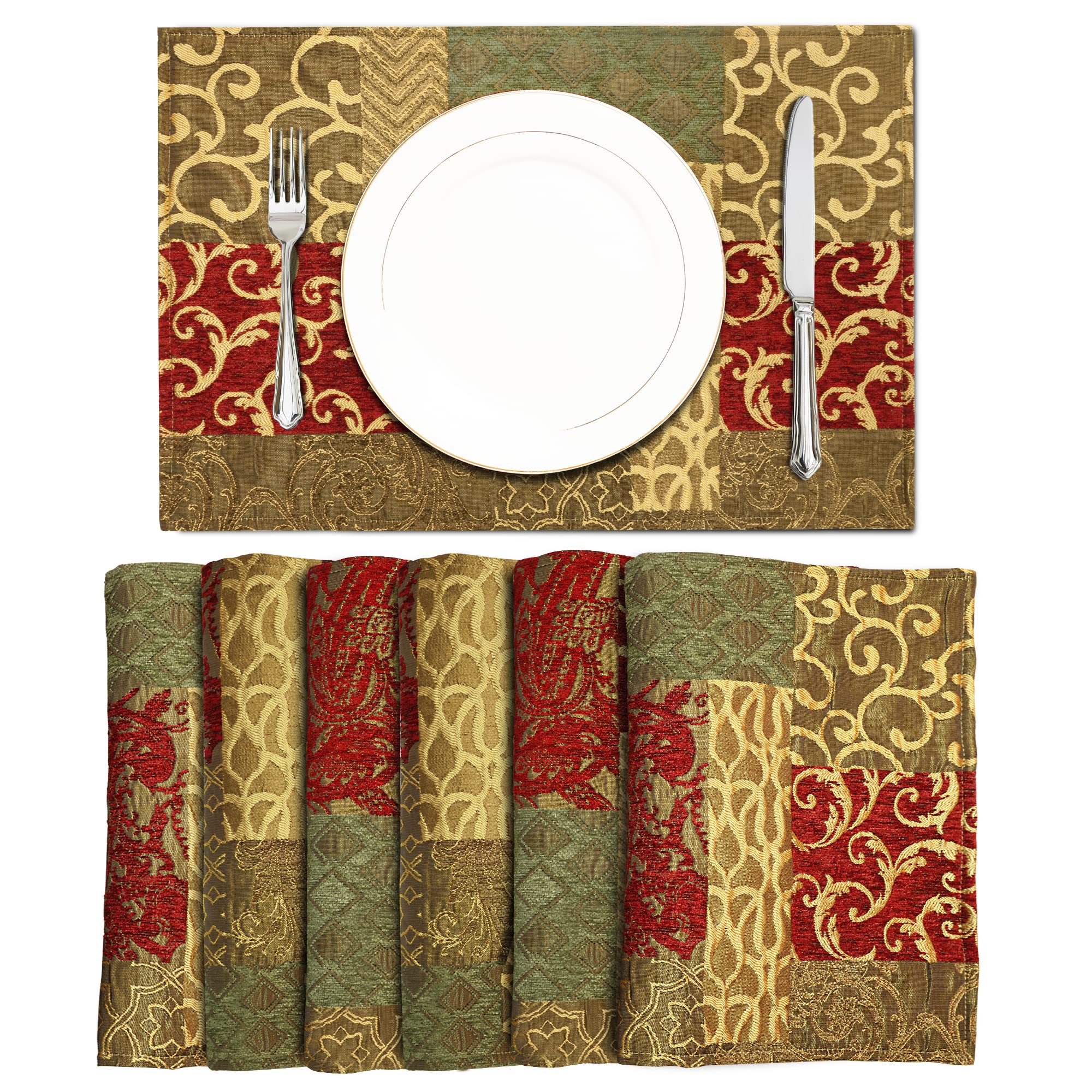 TOPLUXE Placemats 30x45cm, Table Mats for Dining Room/Restaurant/Banquet/Festival Decoration (Set of 6, Patchwork) — image 1