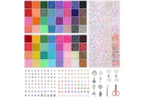 QUEFE Craft Beads Kit 38400pcs 2mm Glass Seed Beads and 960pcs Letter Beads for Friendship Bracelets Jewelry Making Necklaces and Key Chains with 2 Rolls of Crystal String, DIY Art Craft Gifts