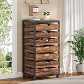 Tribesigns 7-Drawer File Cabinet, Wood Mobile Storage Drawer, Rustic Brown | Industrial Office Cabinet, with Wheels and Drawers, Rolling Printer Stand, Fits Home and Office