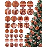 Sonwyoung 32 Pcs Christmas Hanging Balls - 3 Size Glitter Pearl & Sequin Xmas Tree Ornaments Pearl Balls for Thanksgiving Day Xmas Trees Wreath Garland Holiday Party(Orange)