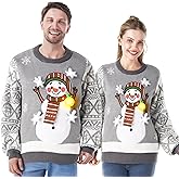 JOYIN Ugly Christmas Sweater Women Men Couples, LED Light Up Ugly Christmas Sweater Kids 2025 Snowman(Grey)