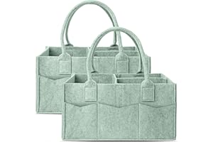 Cute Castle 2 Pack Diaper Caddy Organizer - Portable Baby Caddy with Handle, Nursery Storage Bin and Car Organizer - Green