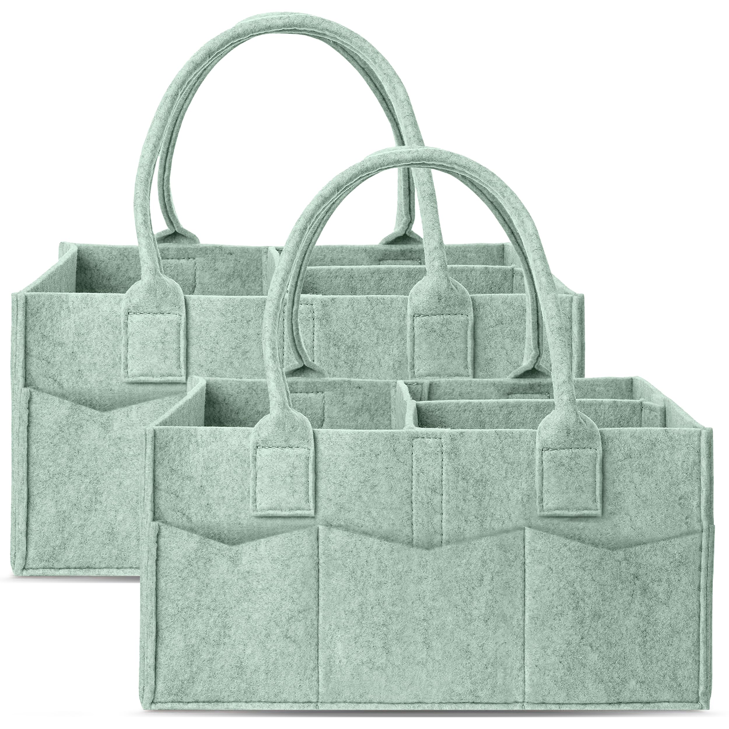 Photo 1 of Cute Castle 2 Pack Diaper Caddy Organizer - Portable Baby Caddy Organizer with Handle, Nursery Storage Bin and Car Organizer for Girls, Boys - Baby Gift Basket - Green