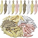 BronaGrand 100pcs Feather Charm Pendants Tibetan Alloy Dangle Leaf Charms Craft Supplies for Jewelry Making Findings Accessory for DIY Bracelet Necklace,5 Colors