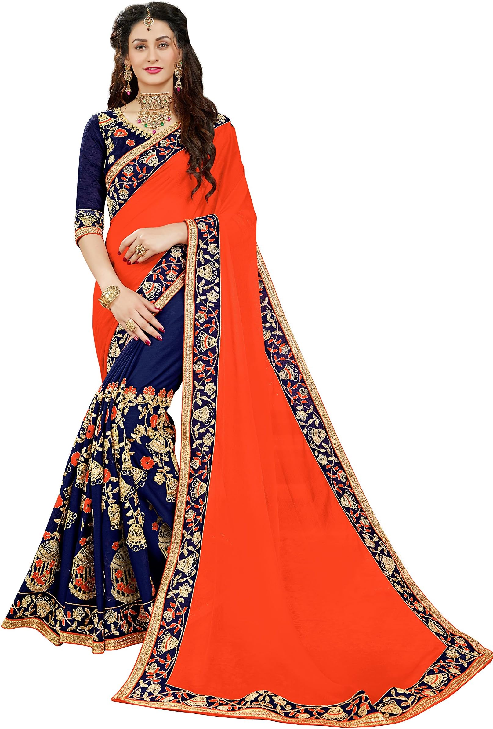Manohari Women's Georgette Saree With Blouse Piece