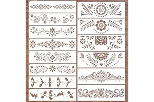 Keluna Border Stencils for Painting - 14 Pcs Reusable Mexican Talavera Flower Crafts Templates Floral Leaf Dragon Stencils for Painting on Wood Wall DIY Art Craft Canvas Fabric Home Décor