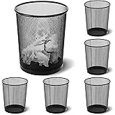 Zeyune 6 Pack Black Office Trash Can Bulk Mesh Trash Can 6 Gallon Metal Wire Mesh Waste Paper Basket Round Small Garbage Bin for Office Bathroom Home Bedroom Kitchen Dorm