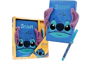 Disney Stitch Diary for Girls Teens Notebook with Pen Cute A5 Hardcover Journal with Lock Secret Stationary Set Travel Journal Gifts for Girls (Blue Fluffy)