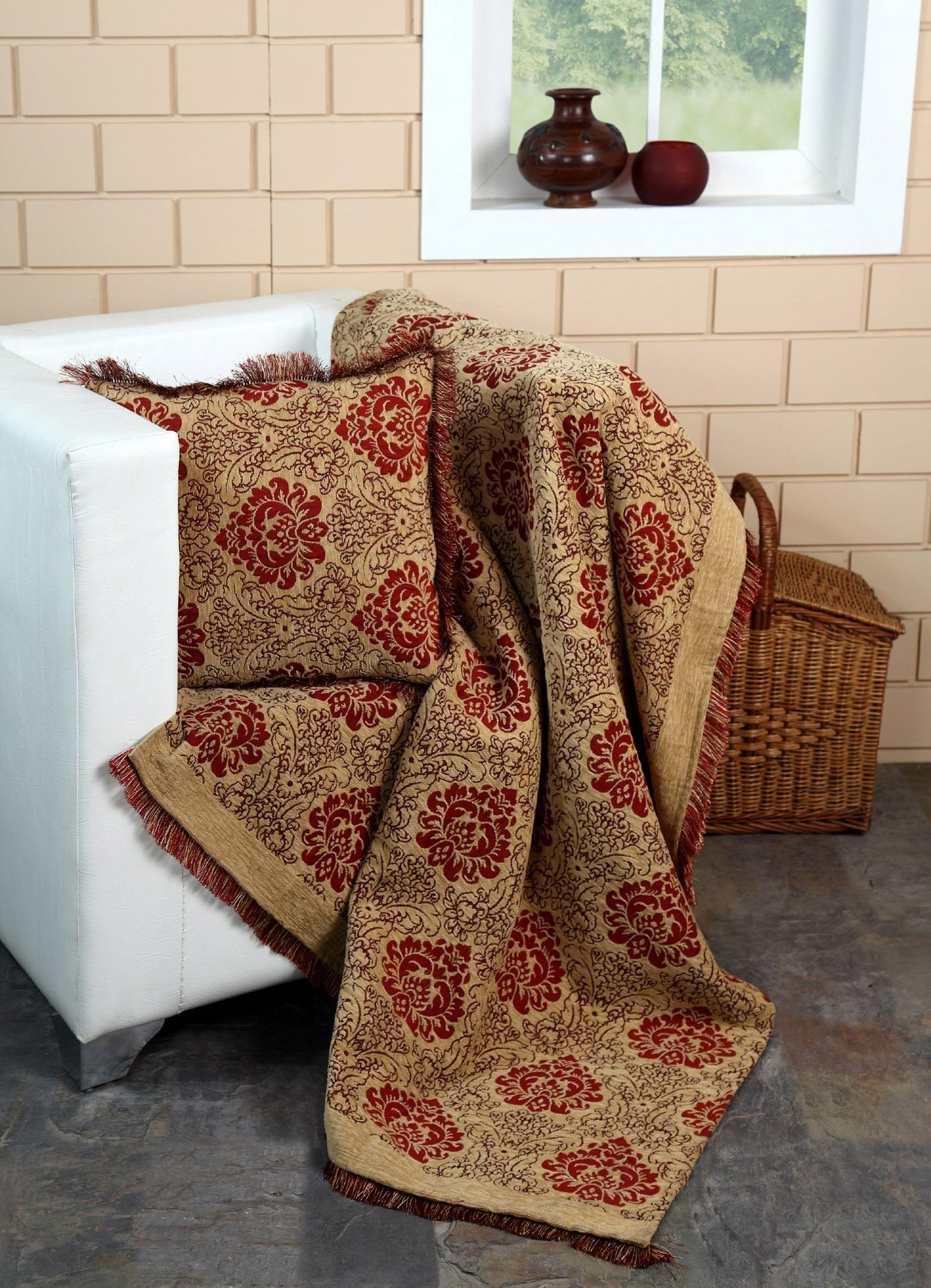 Damask Chenille Jacquard Sofa Armchair Single Bed Blanket 