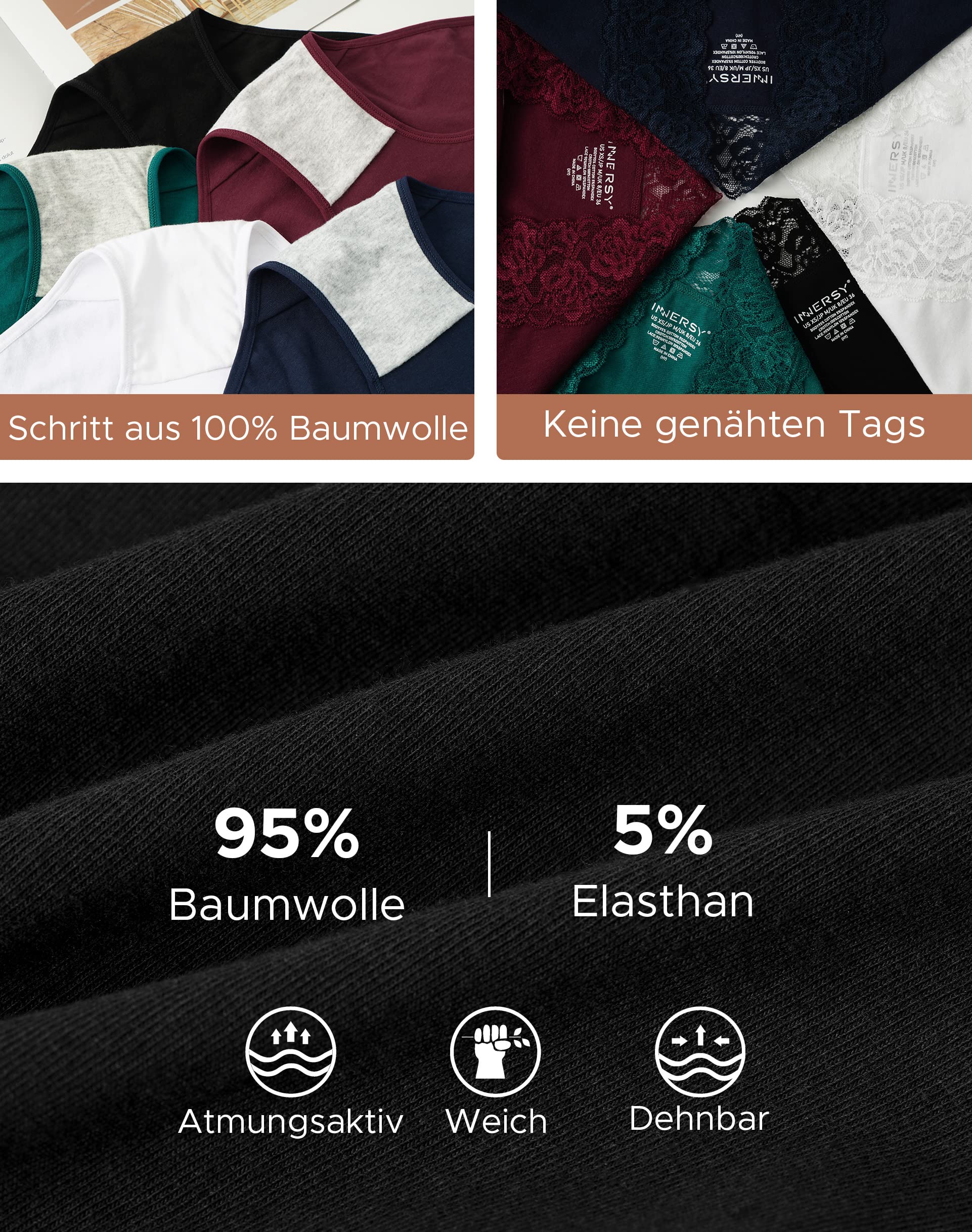 INNERSY Unterhosen Damen Panty Baumwoll Unterwäsche Frauen Bequem Slips mit Spitze Mehrpack 6 (40, Klassische Farben) 5