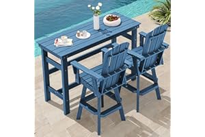 SERWALL 3-Piece Swivel Adirondack Bar Set, HDPE Swivel Bar Height Chairs Set of 2 with Bar Table, All-Weather Outdoor Barstools for Patio, Poolside, Garden, Blue