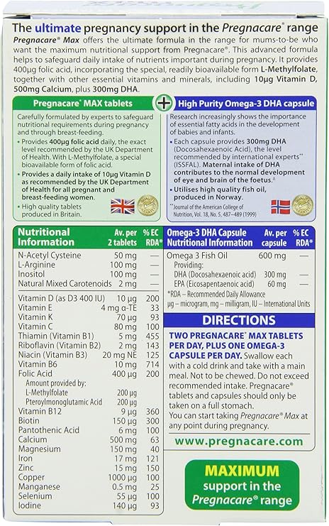 Vitabiotics Pregnacare Max 84 Tablets Capsules Pack Of 1 Amazon Co Uk Health Personal Care