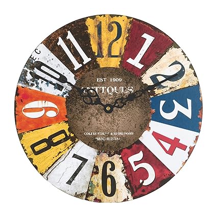 Sehaz Artworks Antiques UV Round Wood Wall Clock (30.48 cm x 30.48 cm x 2 cm)