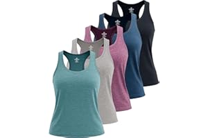 Real Essentials 5 Pack: Women's Racerback Tank Top Dry-Fit Athletic Performance Yoga Activewear (Available in Plus Size)