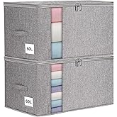 Punemi Large Clothes Storage Bags, 2 Pack Comforter Storage Bag with Sturdy Structure/Zipper for King/Queen Comforters Quilt Duvet Pillows Blankets, Closet Organizers, 21.7x14.2x11.8in