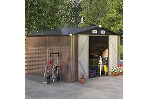Aoxun Metal Outdoor Storage Shed 9.7FT x 7.6FT, Steel Utility Tool Shed Storage House with Door & Lock, Metal Sheds Outdoor Storage for Backyard Garden Patio Lawn, Brown