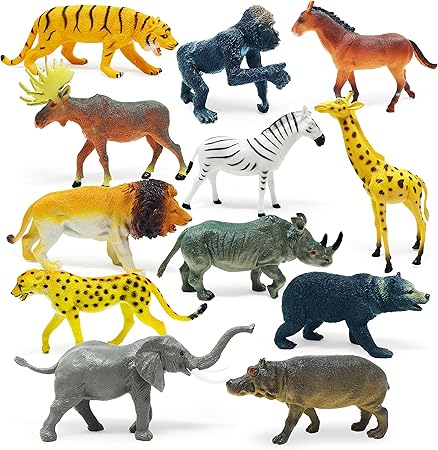 Amazon.com: Boley 12 piezas Jumbo Safari Animal Set - Animales educativos zoológicos y animales de la selva para niños, niños, niños pequeños - Incluye elefante, caballo, jirafa, alce, cebra, oso, gorila, tigre,