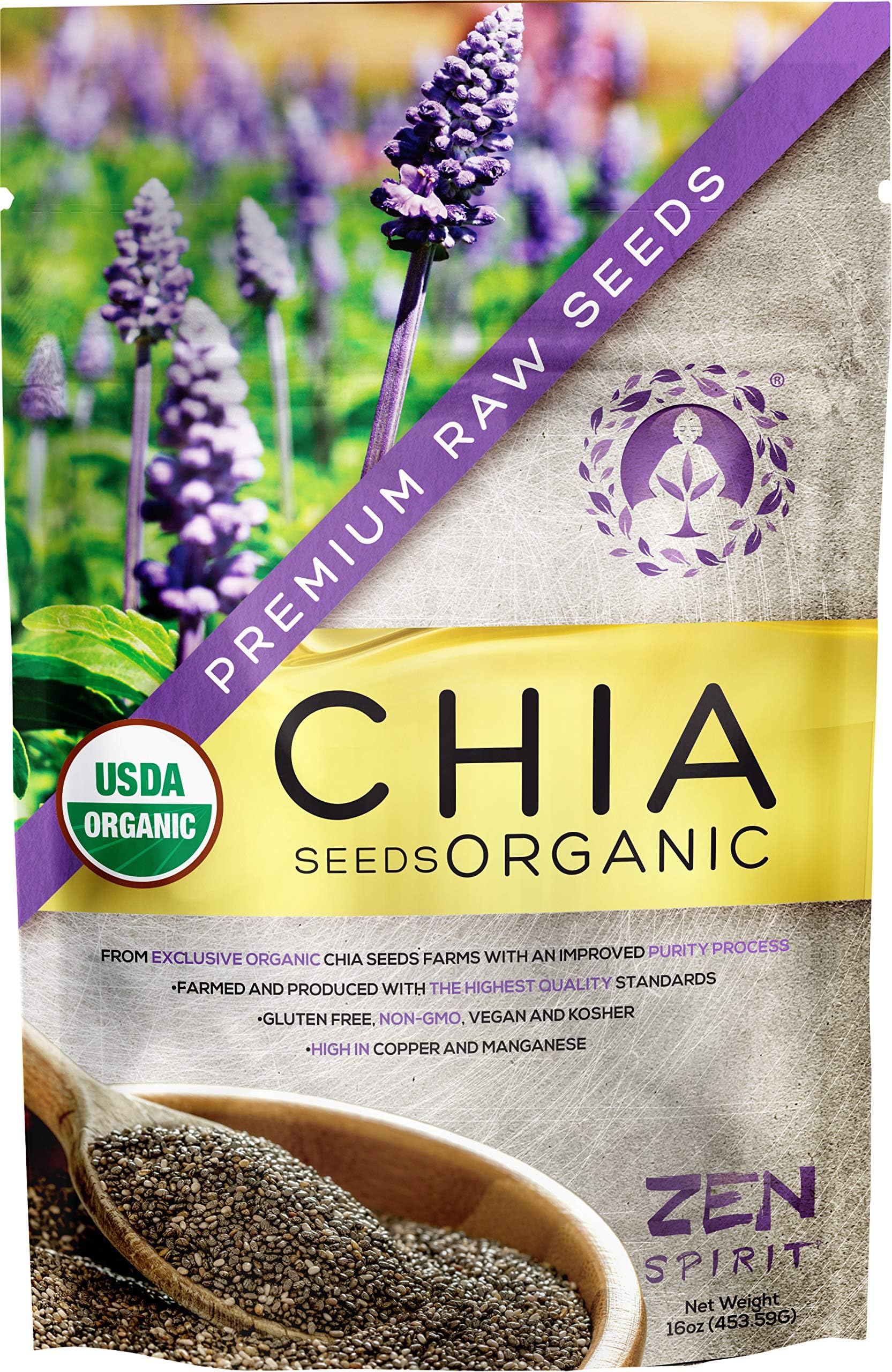 Chia Seeds Raw (Black) - Organic Premium Grade Superfood - Rich in Minerals - USDA & Vegan Certified - 1 LB (16oz) - Perfect for Smoothies, Baking, Desserts & Breakfast.