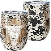 KAIRA Cowgirl Tumbler,Cow Print Cup,Western Style Party Supplies,Gifts for Women Girls 12oz Wine Tumbler Coffee Mug with Lid Stainless Steel Double Wall Travel Cup (Pack of 1)
