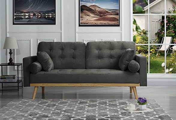 Sofamania Mid-Century Dark Grey Sofa for Modern Living Rooms