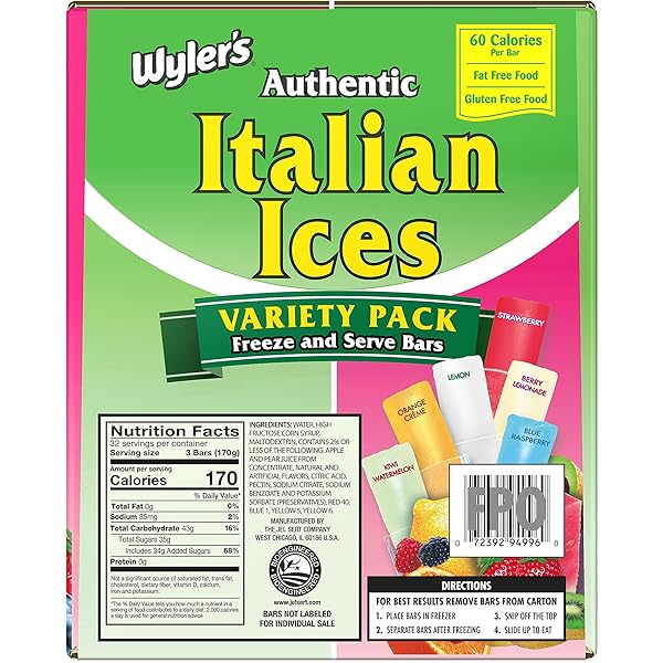 WYLER’S AUTHENTIC ITALIAN ICE, FAT FREE FREEZER BARS, ASSORTED FLAVORS (96CT – 2OZ BARS)