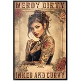 HK Studio Tattoo Sign, Inked and Curvy - Tattoo Shop Decor, Tattoo Wall Art, Unframed 13