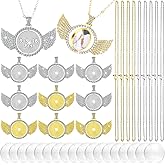 Kenning 36 Pieces Rhinestone Double Sided Bezel Wings Pendant Including 9 Silver Wing Pendant Trays 9 Lobster Clasps Chains 18 Transparent Convex Glass Patch for DIY 25 mm(Silver, Gold)