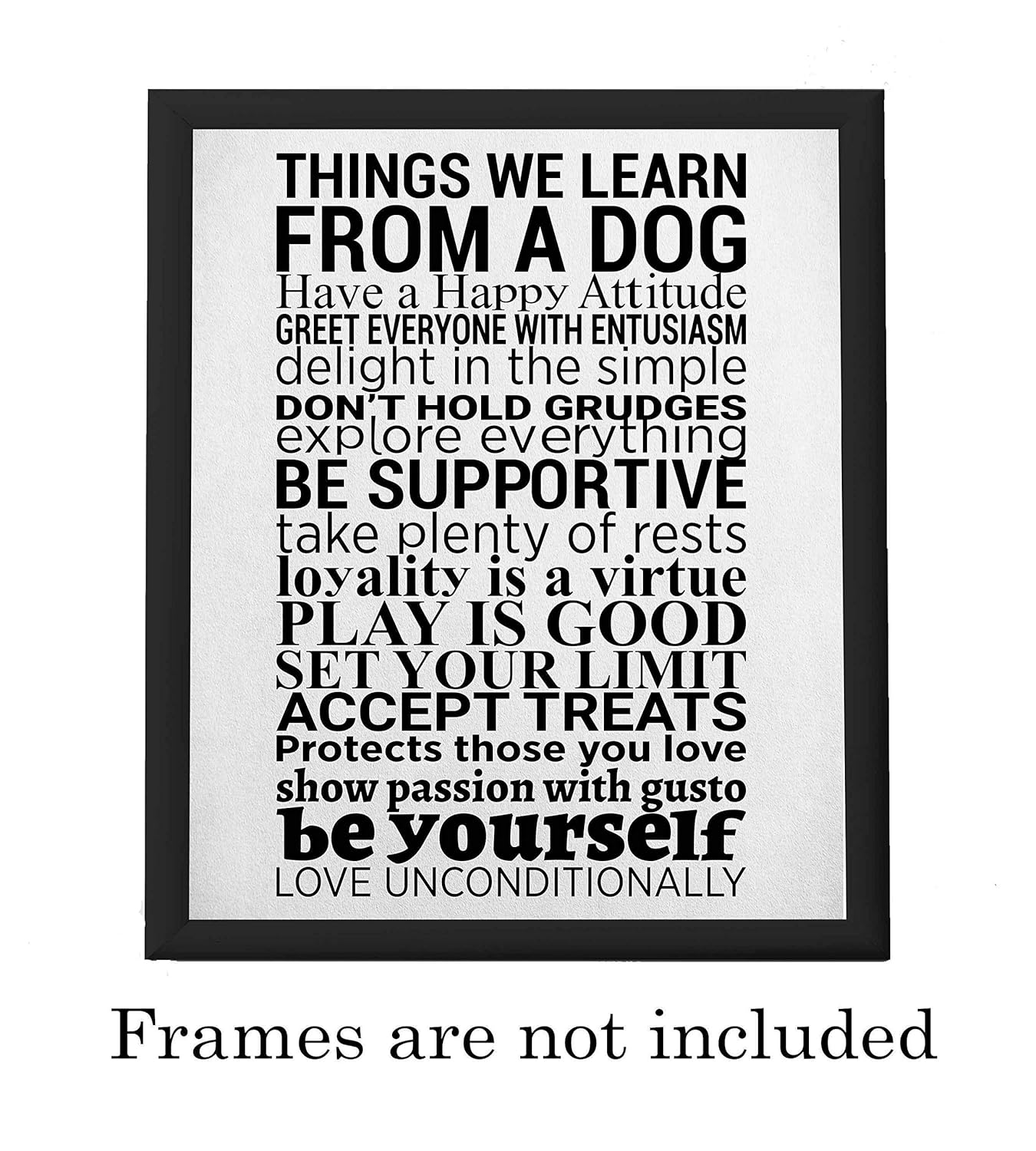 Amazon Com Things We Learn From A Dog Happy Life Wall Art Sign 8 X 10 Print Wall Decor Ready To Frame Modern Typographic Art Print For Home Office Decor Great Reminders To Play Treat Wag