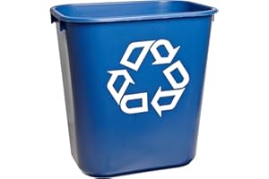 Rubbermaid Commercial Deskside Recycling Container, 3.25-Gallon/13-Quart, Blue Recycling Symbol, Plastic, for Bedroom/Bathroom/Office, Fits Under Desk/Sink/Cabinet