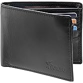 POKOFO RFID Blocking Genuine Leather Bifold Wallet for Men with Zipper and 2 ID Windows