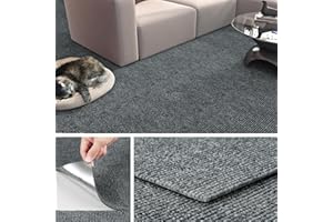 Livelynine Grey Carpet Tiles Peel and Stick Carpet Squares with Padding Attached Self Adhesive Carpet Tile Sticky Carpet Floor Tile Stick on Carpet Non Slip Rug Flooring Tile Sticker 12X12 Inch 4-Tile
