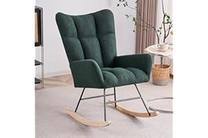 FurniTribe Rocking Chair for Nursery, Upholstered Teddy Fabric Nursing Chair with High Backrest, Modern Accent Glider Rocker Chair for Living Room Bedroom (Emerald)