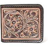 Illy Genuine Full Grain Leather Handtooled Hipster Wallet Floral Bi-Fold, Credit Card