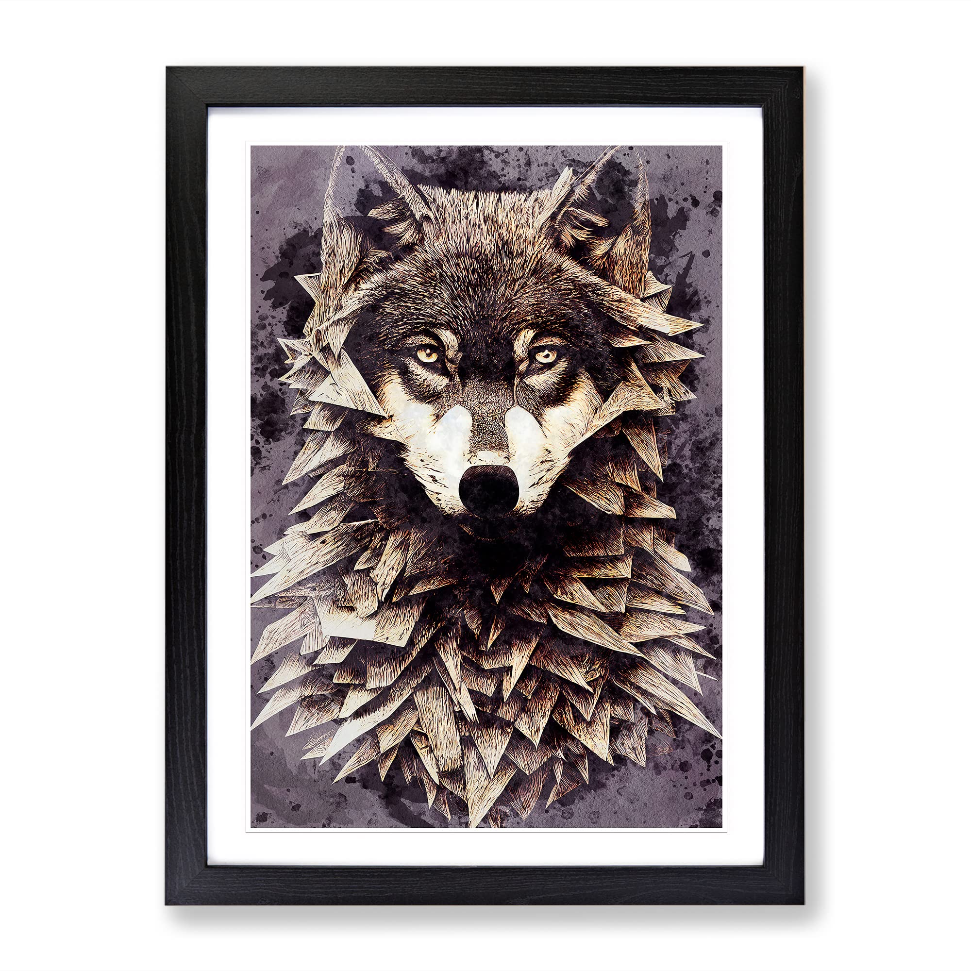 Spiked Wolf No.2 Framed Print | A4 Black Framed Wall Art | Ready to Hang | Modern Animal Picture | Living Room Bedroom Lounge Office