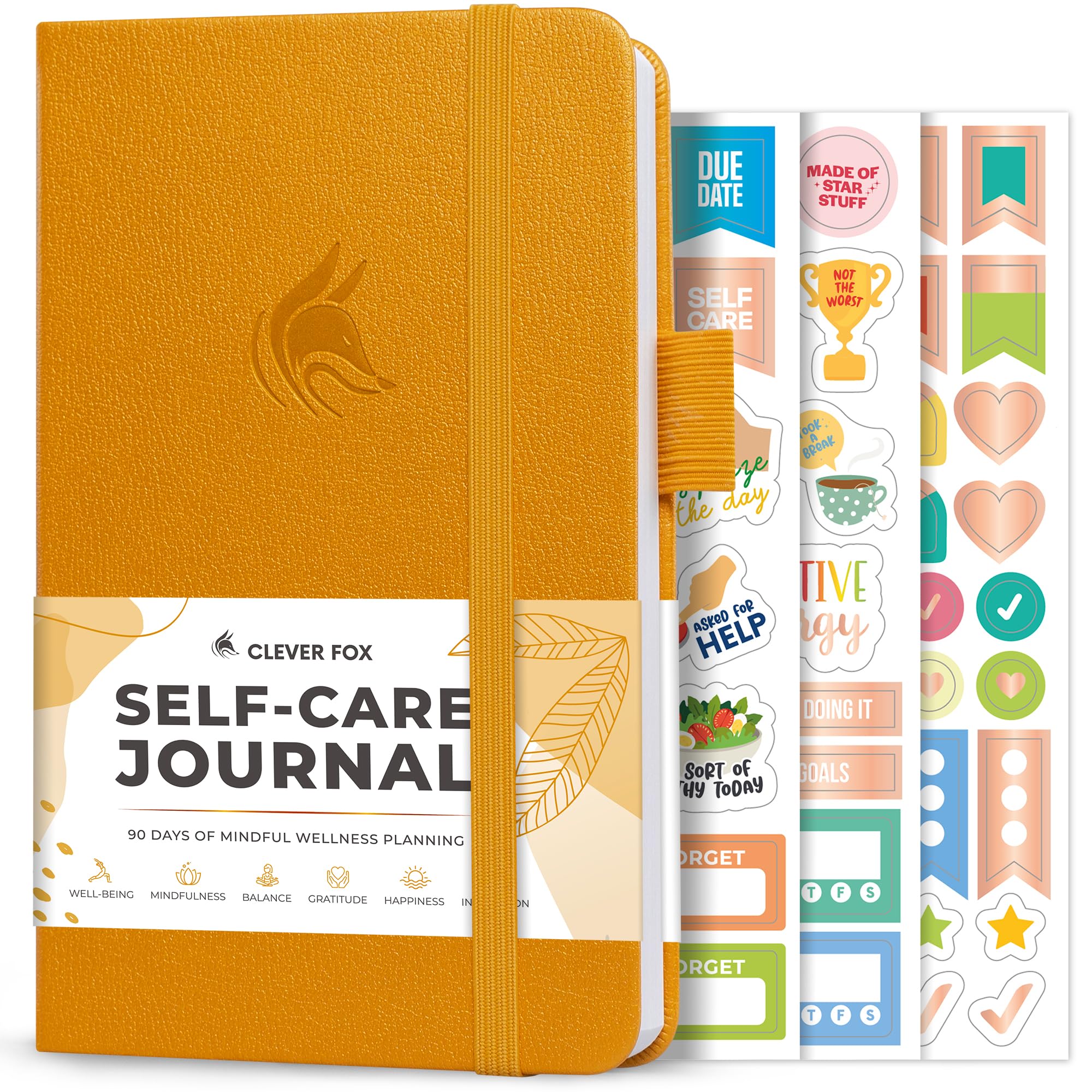 Clever Fox Self-Care Journal – Daily Reflection Notebook – Mental Health & Personal Development Planner, Meditation & Mood Log, Pocket (Amber Yellow) — image 1
