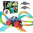 USA Toyz Zero-G Glow Race Track for Kids- 105pcs Glow in The Dark Flexible Race Track Set with Suction Cups, Slot Car, 2 Graffiti Toy Cars Shells, STEM Toy LED Car Tracks for Boys and Girls Age 3+