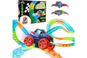 USA Toyz Zero-G Glow Race Track for Kids- 105pcs Glow in The Dark Flexible Race Track Set with Suction Cups, Slot Car, 2 Graffiti Toy Cars Shells, STEM Toy LED Car Tracks for Boys and Girls Age 3+