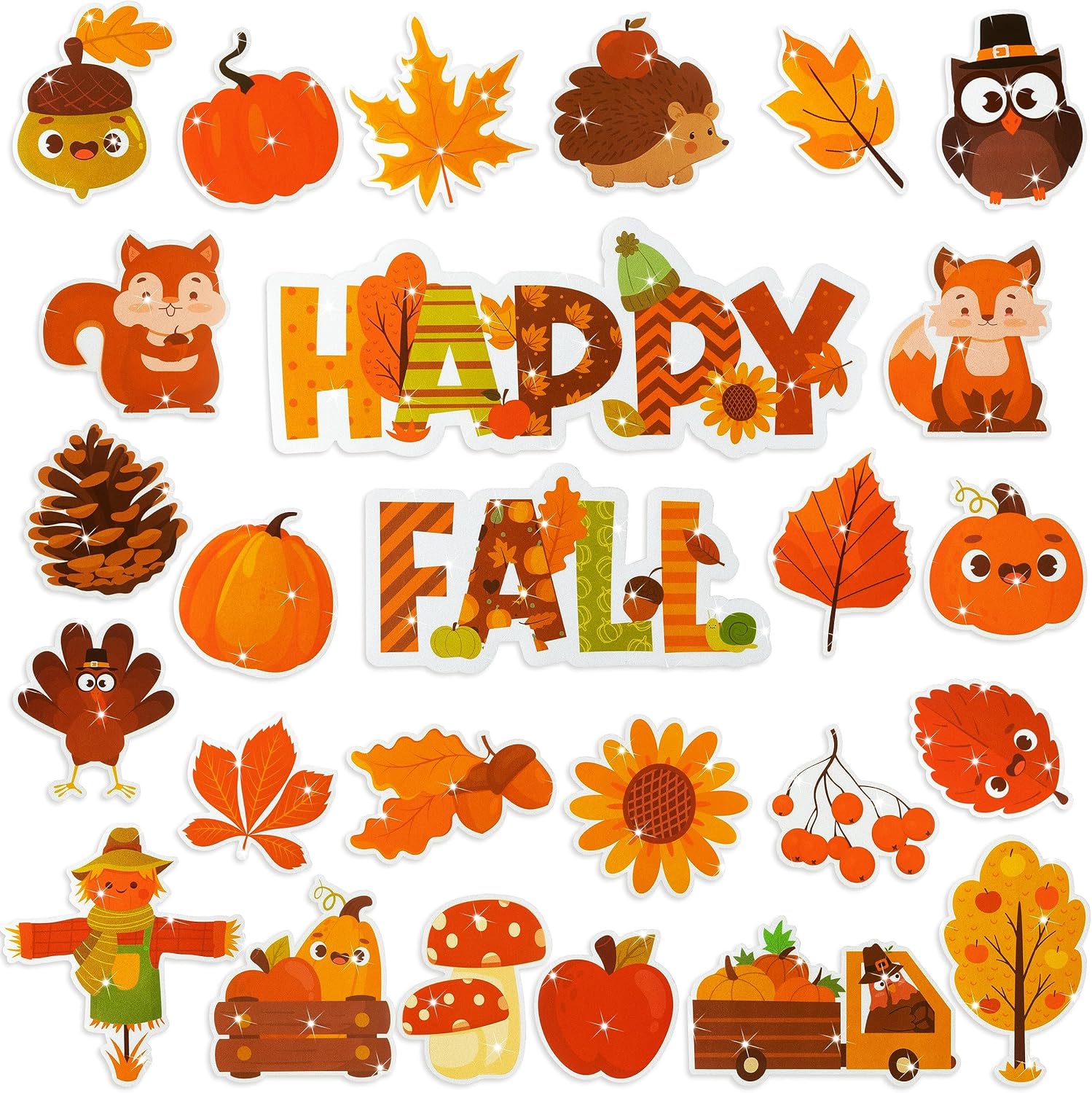 Garage Door Decorations - H1vojoxo 26PCS Fall Reflective Magnet Car Decoration Happy Fall Magnets Pumpkin Refrigerator Magnets Stickers for Thanksgiving Day Maple Leaf Holidays Decals Magnets Mailbox Garage Door Decoration