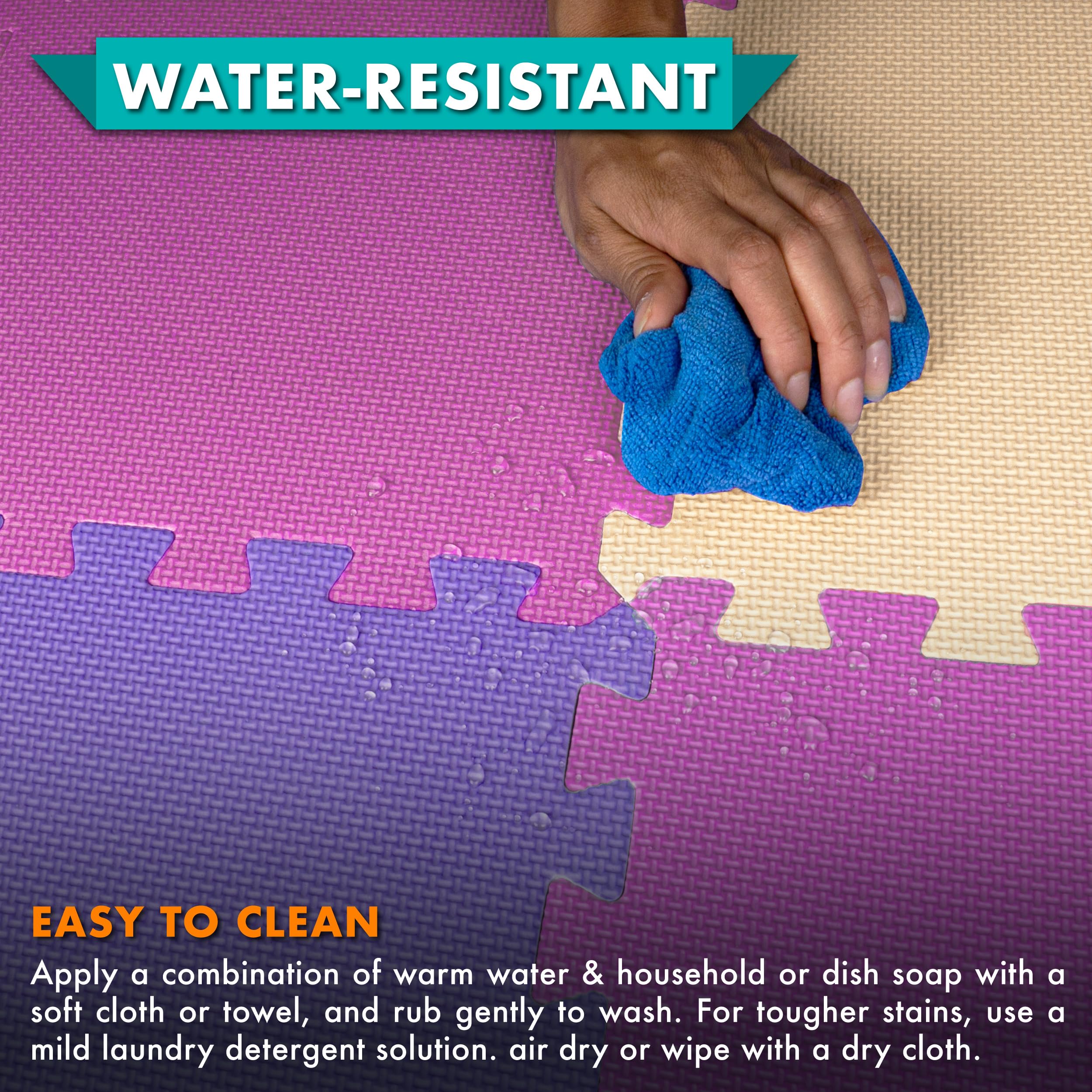 ProSource Foam Puzzle Floor Play Mat for Kids and Babies with Solid Colors, 36 or 16 Interlocking Tiles with Borders, Pink/Purple/Beige